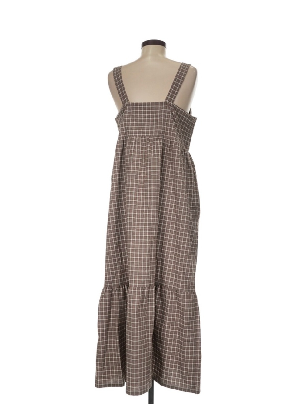 Checked Brown Square-Neck Maxi Dress - Picture 2 of 5